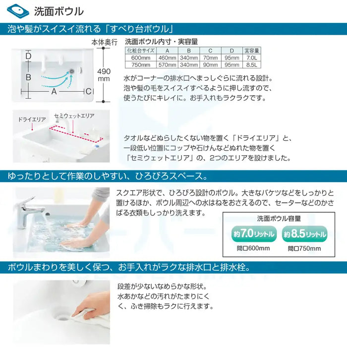 TOTO 洗面化粧台 Bシリーズ：2枚扉タイプ W600mm (間口60cm) 1面鏡