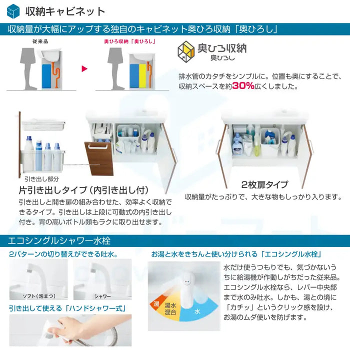 TOTO 洗面化粧台 Fシリーズ：2枚扉タイプ W600mm (間口60cm) 1面鏡(鏡裏収納付)