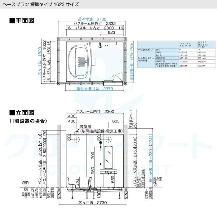 パナソニック Panasonic システムバスルーム ビバス [BEVAS]：1623サイズ ベースプラン 標準タイプ 戸建て用