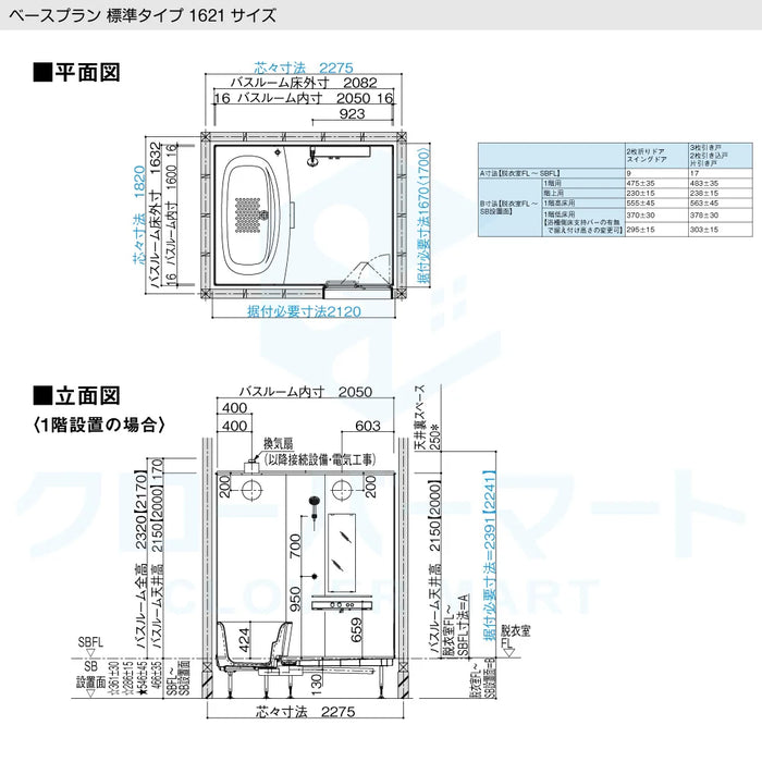 パナソニック Panasonic システムバスルーム ビバス [BEVAS]：1621サイズ ベースプラン 標準タイプ 戸建て用