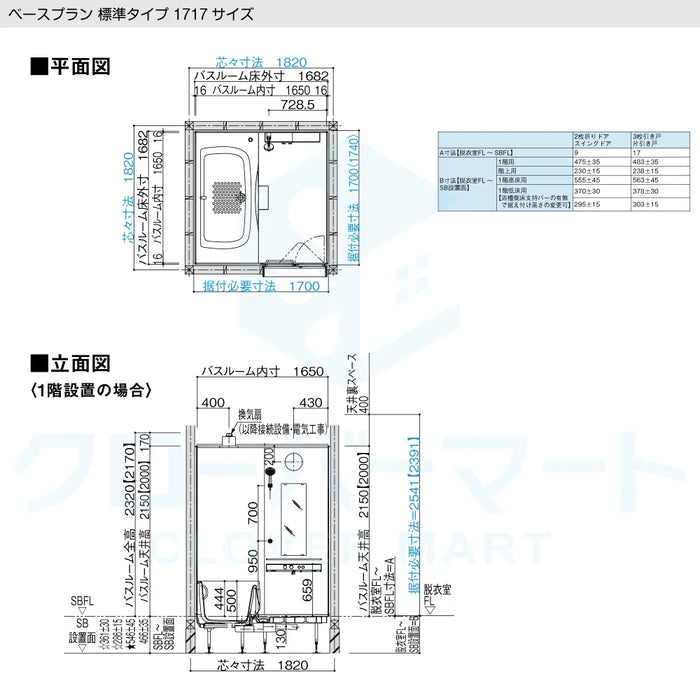 パナソニック Panasonic システムバスルーム ビバス [BEVAS]：1717サイズ ベースプラン 標準タイプ 戸建て用