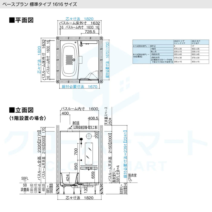 パナソニック Panasonic システムバスルーム ビバス [BEVAS]：1616サイズ ベースプラン 標準タイプ 戸建て用