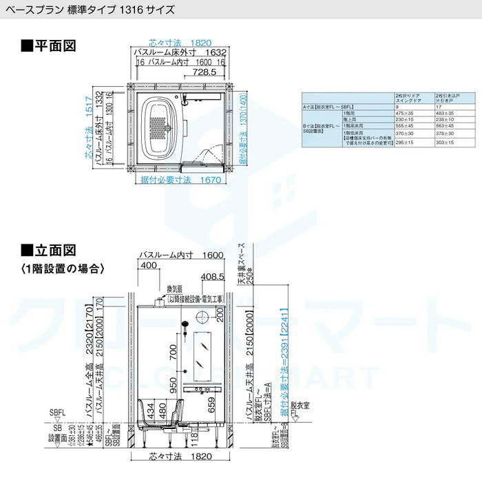 パナソニック Panasonic システムバスルーム ビバス [BEVAS]：1316サイズ ベースプラン 標準タイプ 戸建て用