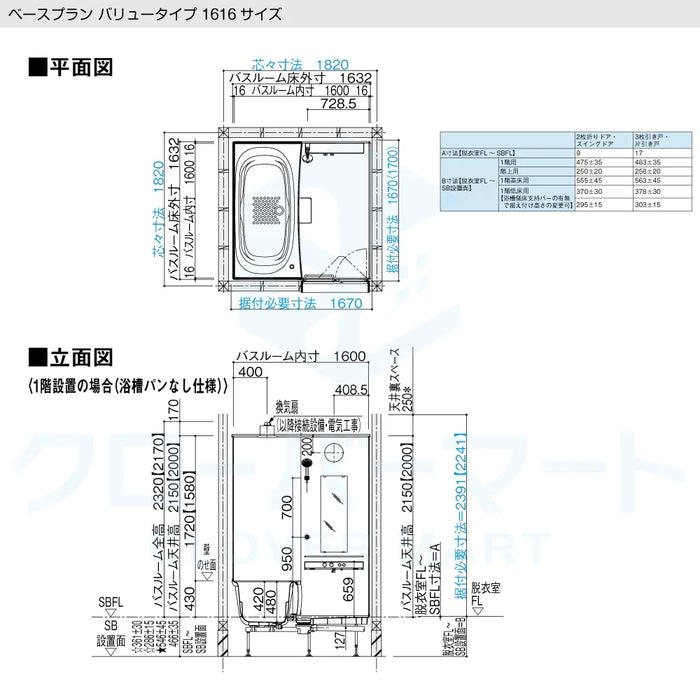 パナソニック Panasonic システムバスルーム ビバス [BEVAS]：1616サイズ ベースプラン バリュータイプ 戸建て用