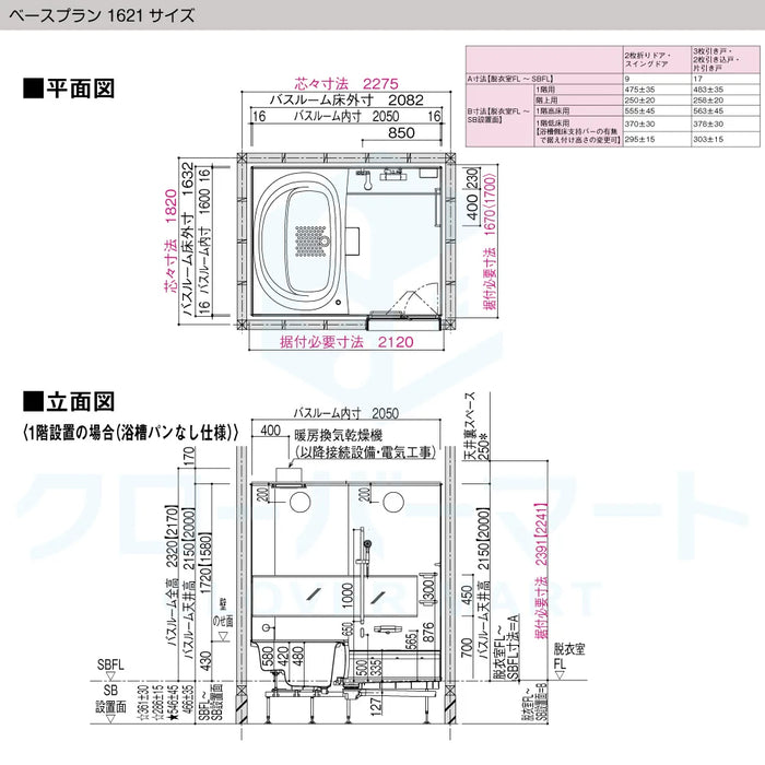 パナソニック Panasonic システムバスルーム オフローラ [Oflora]：1621サイズ ベースプラン 戸建て用 — クローバーマート