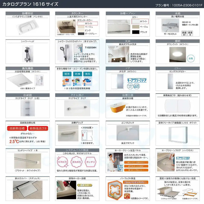 Takara standard システムバスルーム プレデンシア：カタログプラン 1616サイズ 戸建て用