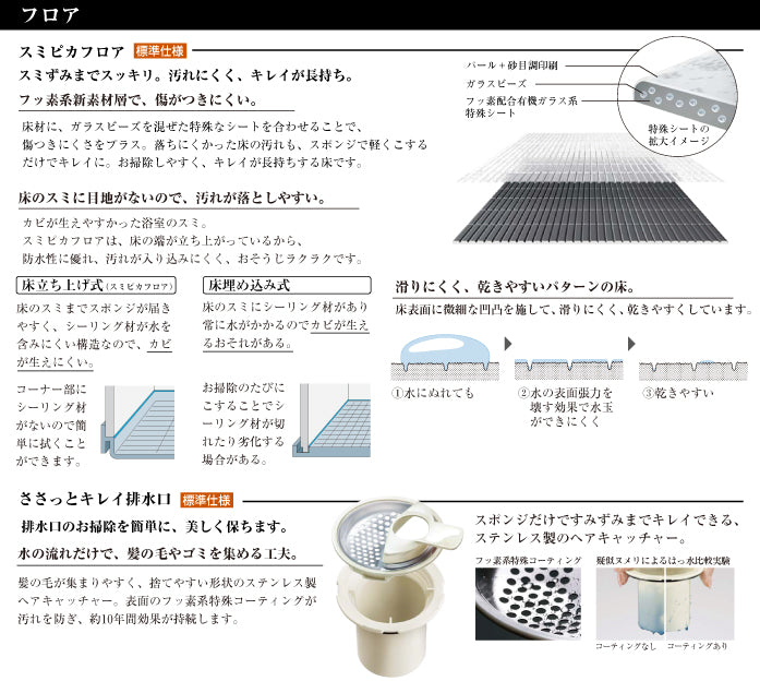 Panasonic 戸建て用システムバスルーム L-class バスルーム スミピカフロア ささっとキレイ排水口
