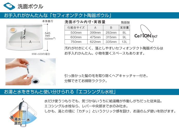 TOTO 洗面化粧台 Aシリーズ 間口750mm 片引出しタイプ — クローバーマート