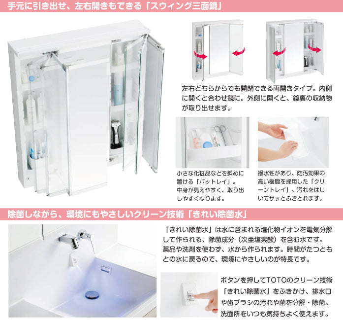 TOTO 洗面化粧台 サクア ミラーキャビネット スウィング3面鏡 きれい除菌水