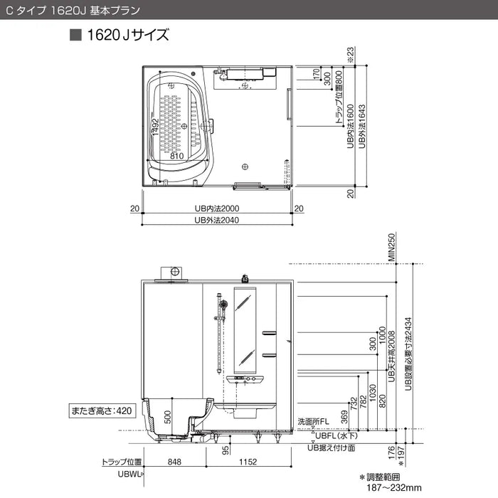 TOTO システムバスルーム シンラ [SYNLA]：Cタイプ 1620Jサイズ 基本プラン マンションリモデル用